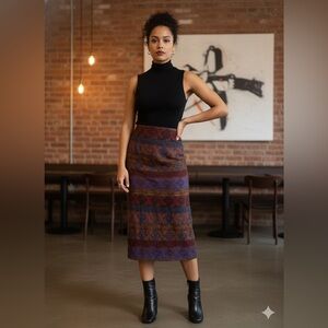 Textured Stripe Midi Skirt in Plum and Rust